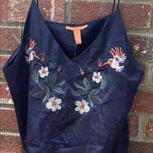 Navy Blue Tank Top. Size Large. Embroidered with Hummingbirds. New with …